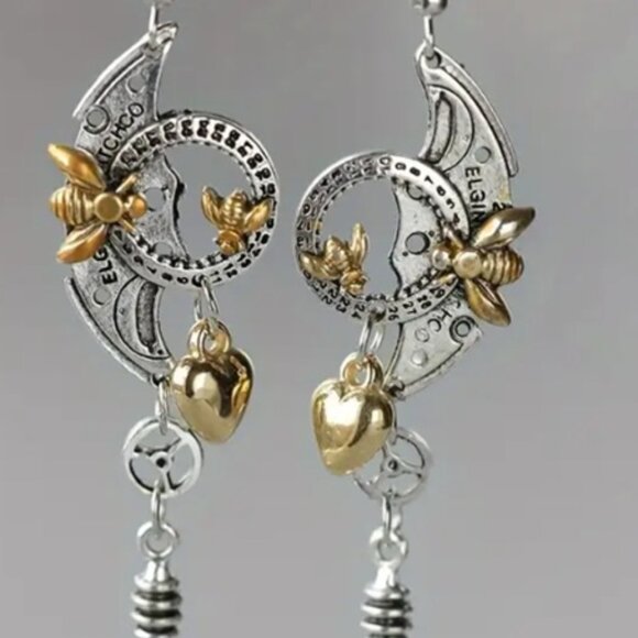 Creative Mechanical Gear Steam Punk Dangle Earrings Bee Roulette Pointer - Picture 2 of 2
